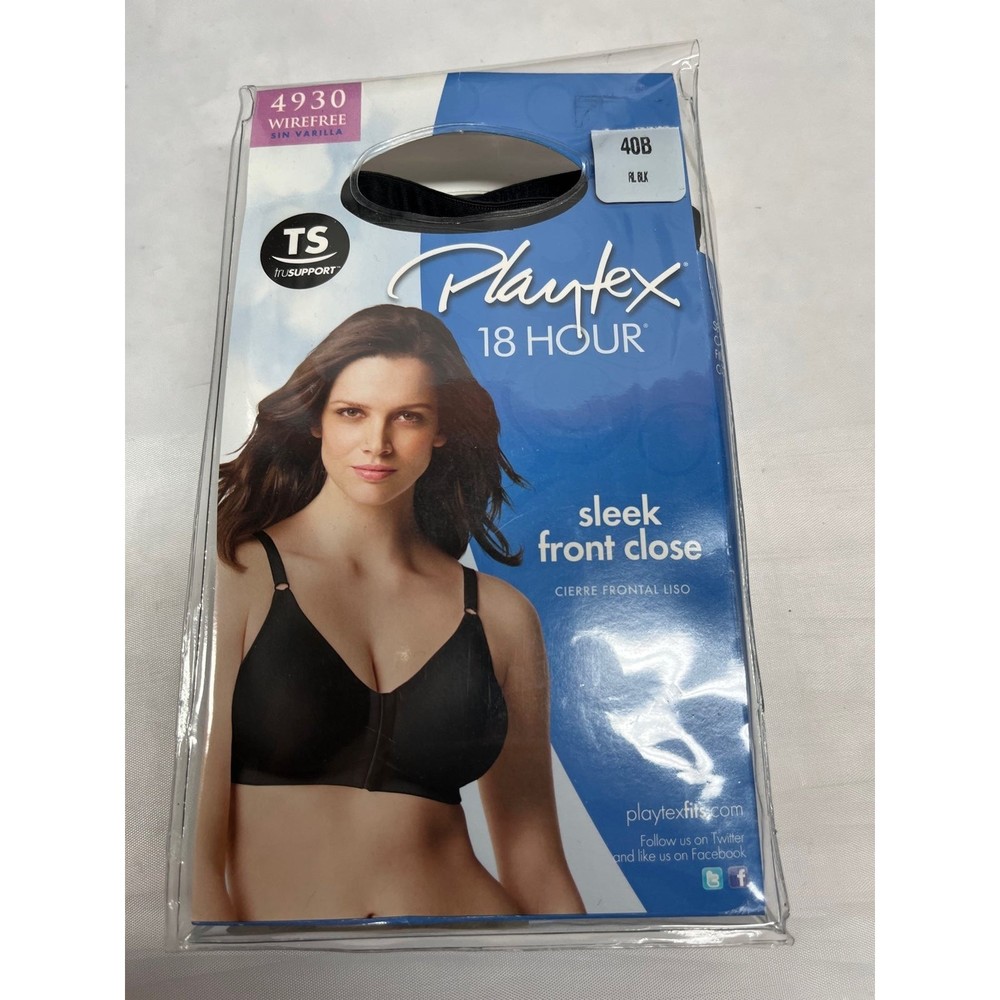 NWT Playtex 18 hour bra 40B black 4930 Wirefree front closure